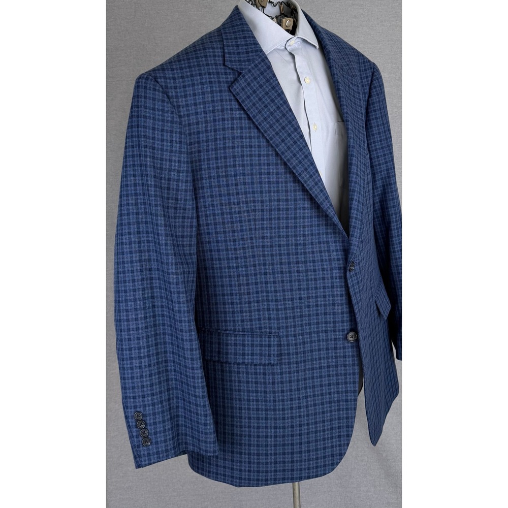 Oak Hill Mens Blue Micro Check Sport Coat Blazer 2XLT 50L 52L Tall